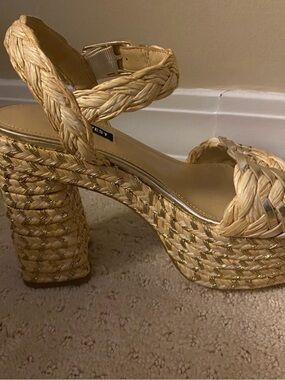 Woven Platform Ankle-Strap Sandal in Natural